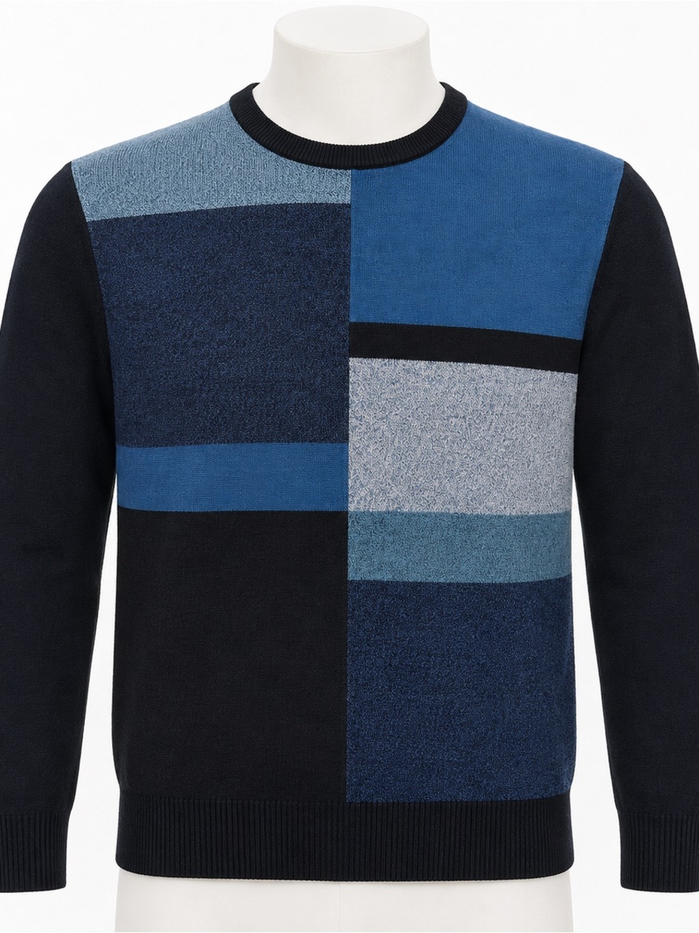 Vintage Geoffrey Beene Blue Geometric Colorblock Sweater Men’s Medium